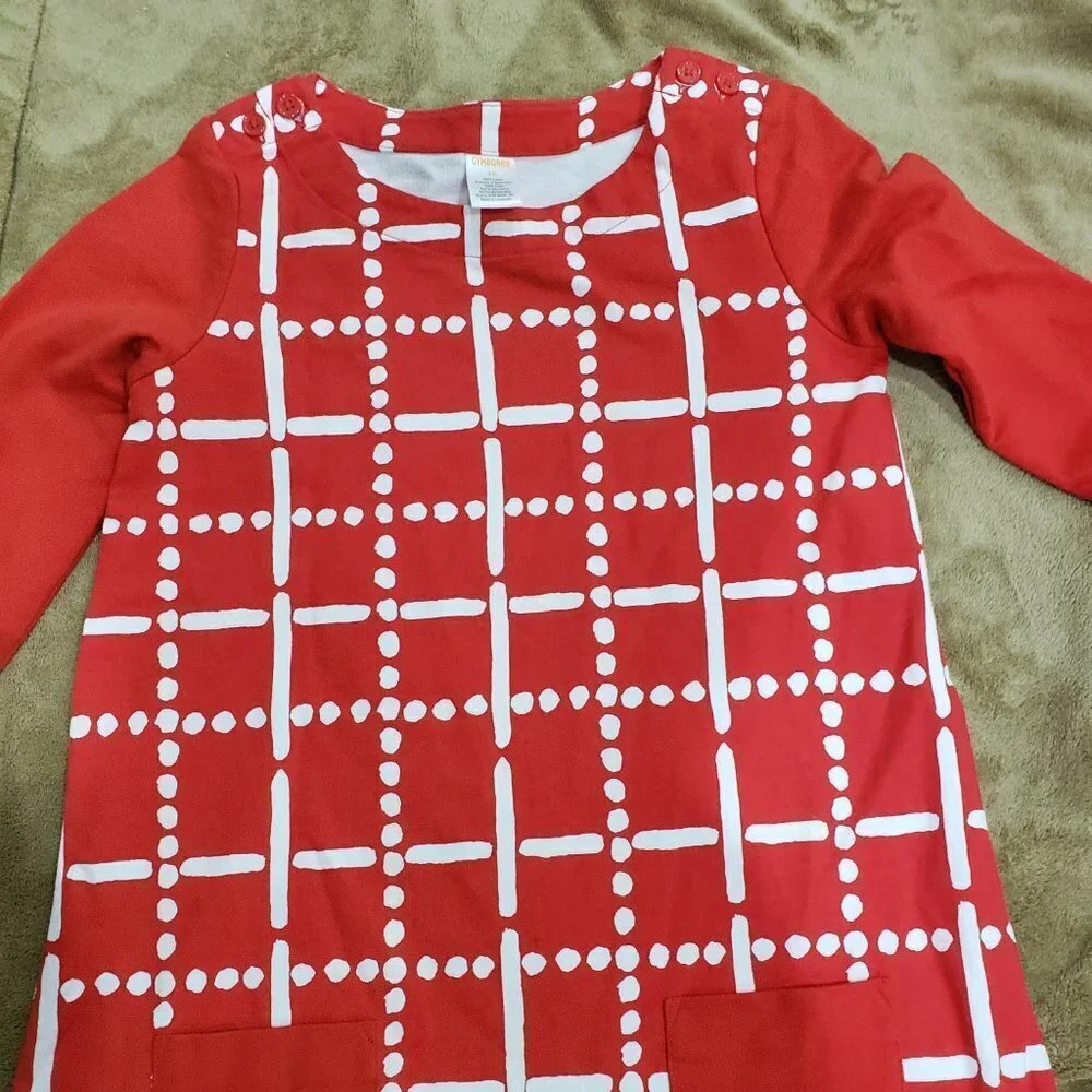 Gymboree Girl’s Red & White Grid Long Sleeve Dress - Size 10 - With Front Pocket